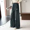 Pantalones para niña 2026 nuevo estilo de otoño, talla mediana y grande, pantalones vaqueros anchos bordados de oso de dibujos animados, pantalones de pierna recta, pantalones largos para niños