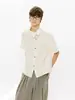 Camisa Estilo Minimalista de Alta Qualidade com Carcela Diagonal e Gola Alta, Design Irregular, Camisa Unisex de Manga Curta Multiestilo