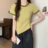 Camiseta Irregular de Manga Corta Estilo Europeo para Mujer 2026 Nuevo Verano Ajustada Versátil Top de Manga Corta Moda al por Mayor