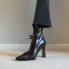 Primer Encuentro Temporada Botas de Tacón Alto Estilo Retro Francés para Mujer Punta Fina Elásticas Adelgazantes Punta Fina Lazo Cremallera Trasera Botines