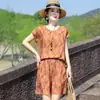 Traje de Algodón y Seda sin Mangas de Nuevo Estilo para Verano, Pantalones Elegantes de Cinco Puntos para Mujeres de Mediana Edad y Mayores, Shorts Sueltos de Talla Grande, Conjunto de Dos Piezas para Mamás