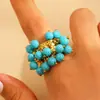 Anillo Exagerado con Borla de Perlas Estilo Bohemio Retro Transfronterizo Europeo y Americano Joyería de Mano Personalizada de Acero Inoxidable con Turquesa para Mujer