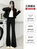 Calça de alfaiataria pantalona preta para mulheres, novo estilo outono 2026, tamanho petite, com caimento fluido, casual, cintura alta, calça pantalona que afina a silhueta
