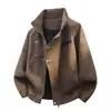 Chaqueta de cuero con botones estilo motero de alta calle americana para hombre, marca de tendencia otoño e invierno, abrigo de cuero holgado retro de alta gama con cuello alto