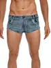 19030 # Novo Estilo Jeans Skinny Sexy Masculino, Shorts Jeans, Cintura Baixa Ultra-Curto Roupa para Mulheres Transgênero com Design Vazado