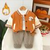 Conjunto de Jaqueta Baseball de Lã para Meninos Outono e Inverno Novo Estiloso Bebê Criança Meninos Roupa de Inverno Espessa de Três Peças Tendência