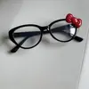 Subcultura Hello Kitty Laço Fresco e Doce Menina Bonita Armação Oval Preta Estampa de Leopardo Óculos Fazem Você Parecer Mais Magra Sem Maquiagem