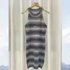 Vestido de Punto con Rayas de Color Contrastante Cuello Puro Deseo Chica Picante para Mujer Verano Ajustado Adelgazante Elegante Versátil Moderno Falda de Cadera
