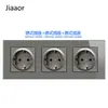 Tomada de Interruptor Cinza Vidro 16A Padrão Europeu Tomada Socket Tipo C USB Estilo Francês Painel de Caixa Redonda Yuan com Fundo Redondo