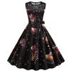 [Natal] C6086 vestido feminino transfronteiriço de renda com decote redondo sem mangas estampado retrô grande