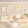 Estilo Cream Sala de Estar Pintura de Parede Fundo de Sofá Nórdico Pintura Decorativa Sentido Avançado Flores Atmosféricas e Plantas Verdes Mural Combinado
