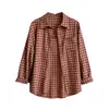 Camisa xadrez casual estilo coreano com proteção solar para mulheres, jaqueta casual fina de manga comprida soltinha para o início do outono com gola de lapela