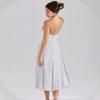 Vestido de Verão Feminino Casa Mesmo Estilo Francês Retrô Elegante Sexy Decote V Profundo Cintura de Bolinhas Alça no Pescoço Costas Abertas