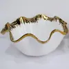 Cuenco Hoja de Loto con Borde Dorado, Cuenco Cerámico de Forma Irregular, Cuenco para Ensalada de Frutas con Borde Dorado Cepillado a Mano
