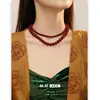 Nova Moda Estilo Chinês High-End Colar com Contas Vermelhas Festivas Contas Redondas Design Retrô Feminino Corrente para Clavícula Colar Venda por Atacado