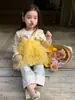 Conjunto de Três Peças Vestido Bolo Doce de Primavera Estilo Coreano para Meninas 2026 Novo Elegante Vestido Suspensório de Princesa com Calça Longa de Renda
