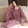 Pijama de algodón de doble capa con tacto de nube para mujer, 190 g, venta al por mayor, nuevo conjunto casual de dos piezas para el hogar, estilo pullover, corte holgado