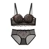 Conjunto de Lencería de Encaje Francés para Mujer Pecho Pequeño Push-up Soporte Inalámbrico Recogida Lateral del Pecho Pecho Plano Especial Sexy Pura Deseo Conjunto de Sujetador y Braguita