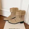 Botines de Gamuza de Vaca Estilo Relajado Melanoides 2026 Tacón Medio Grueso Punta Redonda Hebilla Plisados Piel Genuina Tobillo 41