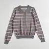 Suéter de Punto para Mujer Primavera 2026 Cuello Polo Rayado Retro Mezclado Tejido Fino Estilo Europeo y Americano Modelo Femenino