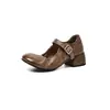 Sapatos Mary Jane Laváveis de Couro de Vaca com Salto Grosso Baixo para Mulheres Estilo Outono 2026 Tira Única Bico Redondo Salto Alto Couro Macio Sapatilhas
