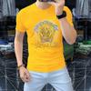 Camiseta Masculina de Manga Curta Artesanato Pesado Europeu Lantejoulas a Laser Moda Masculina Gola Alta Meia-manga Algodão de Seda de Alta Qualidade Tendência