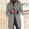 2023 Otoño e Invierno Transfronterizo Retro Europeo y Americano Botón Cuello Alto Chaqueta de Lana Ropa para Mujer