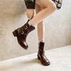 Botines Vintage Maillard con Tacón Grueso Botas de Caballero Nuevas para Mujer Combinan con Todo Botas de Plataforma con Hebilla y Punta Redonda para Primavera y Otoño