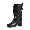 Botas de Comercio Exterior Hebilla de Cinturón Retro Botas Gruesas Martins Botas de Tacón Alto 202452 Botas Romanas Nuevas 33 Mujer