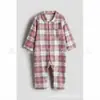 Mameluco de bebé personalizado a cuadros rojos vintage con solapa, algodón puro, manga larga, completamente abotonado, estilo largo, para bebés de 0 a 3 años