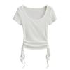 Camiseta de manga corta con cordón ajustable y cuello redondo grande estilo europeo y americano para mujer, nueva camiseta de verano ajustada de hilo estilo Spice Girl.