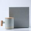 Caneca de Cerâmica com Cabo de Madeira Artístico Estilo Coreano para Escritório Xícara de Chá Café Leite presente manual logo impresso
