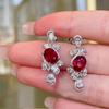 Pendientes Retro de Estilo Nuevo Exquisitos Avanzados Pendientes de Moda con Sentido Aguja de Plata Plata Rubí Pendientes Elegantes Rojos Europeos y Americanos Versátiles