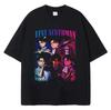 Camiseta de manga corta con estampado de batik lavado, estilo vintage de calle principal, de gran tamaño y con estampado de anime japonés gigante