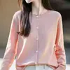 Cardigã de Malha de Algodão Feminino Simples Suave Gola Redonda Botão Solto Temperamento Sweater Redutor de Idade Peça Externa Top