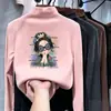 Camada base para meninas, camiseta de fleece com gola alta parcial para crianças, outono e inverno, peça íntima quente versátil, blusa de manga comprida para crianças mais velhas