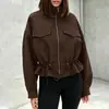 Jaqueta Casual Sarja de Algodão 2026 Outono Inverno Novo Estilo Transfronteiriço Europeu Americano Estilo Curto Design com Cordão Manga Longa