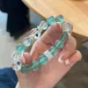 "Sunshine Green" Pulsera Simple y Fresca Natural Transparente Cristal Blanco Fantasma Verde Pulsera de Cristal de Fluorita Verde para Mujer