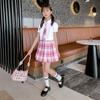 Uniforme jk para niñas, camisa de verano japonesa auténtica para escuela primaria, conjunto de falda a cuadros, conjunto completo, falda plisada de estilo universitario