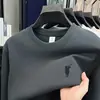 Sudadera de Algodón de Manga Larga de Color Sólido para Hombre, Bordado Transfronterizo Otoño e Invierno, Capa Base Versátil, Camiseta Casual Holgada Talla Grande Moderna