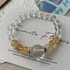 Pulsera de Cristal Blanco Natural, Popular Pulsera de Cristal de Círculo Único, Cristal Amarillo Torre Pieza Doble Moda Joyería Versátil con un Toque de Lujo para Mujeres