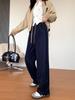 2025 Cubre Cadera Delgado Azul Oscuro Línea Machete Pantalones de Pierna Ancha para Mujer Primavera Cintura Alta Holgado Casual Jeans Plátano