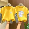 Nova Camiseta de Manga Longa 100% Algodão para Meninas Primavera/Outono 2026 Patchwork Listrado Moda Falsa Duas Peças para Crianças Médias e Grandes