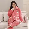 Pijama para Mujer en Otoño e Invierno, Espeso de Tres Capas, Acolchado de Franela, Cálido Conjunto de Ropa para el Hogar de Terciopelo Coral, Dulce Estilo Coreano