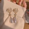 Brincos de Flor de Camélia Pérola Super Fada Exquisitos Brincos Longos Elegantes Femininos Brincos de Tarraxa de Alta Qualidade Nova Moda Pequenos Complexos