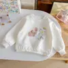 Sudadera con Estampado de Conejito Dulce Estilo Coreano para Niñas, Top Lindo de Otoño Holgado con Dobladillo de Encaje para Bebé Niña, Cuello Redondo