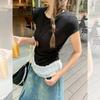 Playera de Algodón Puro de Manga Corta con Hombro Derecho Descubierto para Mujer Diseño Nuevo de Verano 2025 Top Pequeño de Encaje de Alta Gama