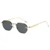 Moda Transfronteriza Estilo Metálico Lujo Accesible Gafas de Sol y Gafas Poligonales de Corte Vanguardista Europeo y Americano Color Océano para Hombres y Mujeres