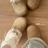 Botas de Nieve Retro Gruesas de Piel para Mujer con Lazo, Zapatos de Algodón Birken Cálidos con Felpa
