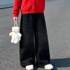 Conjunto de Moletom com Capuz Espesso e Pelúcia para Meninas Outono e Inverno Conjunto de Duas Peças Calça Larga Vermelha e Preta Para Crianças de Meia-Idade e Mais Velhas Estiloso Tendência